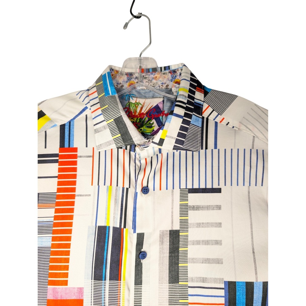 Robert Graham Button Down Shirt Mens XL White Multi Geometric Abstract Classic